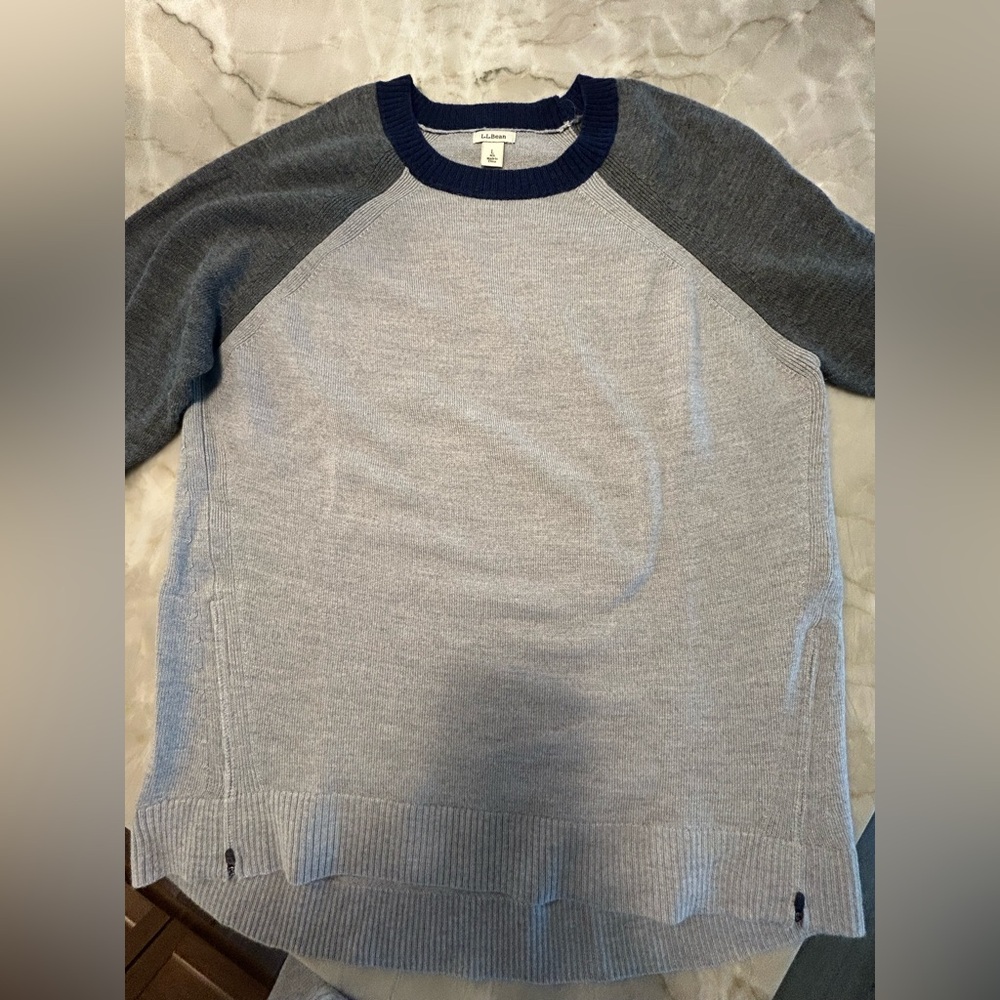 LLBean Women’s 100% Merino Wool Colorblock (Light Gray, Dark Gray, Navy) Sweater